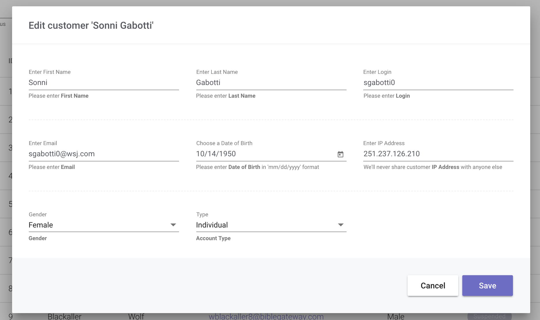 eCommerce edit modal